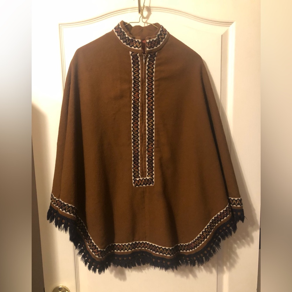 Chic Brown/Black Embroidered Women's Poncho- Vintage